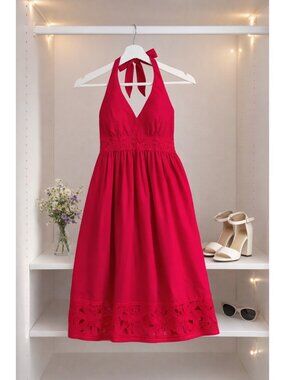 Jessica Howard Red Halter Empire Waist Dress Style 64130 Size 10 Cotton NWT